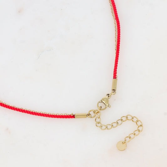 Collier 2 rangs chaine et cordon coloré avec coquillage émaillé et perle en résine