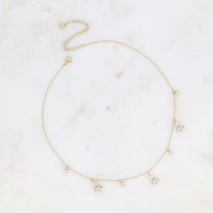 Collier - petites breloques en motif feuillage en oxydes de zirconium blanc 37+7 cm