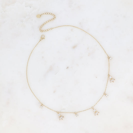 Collier - petites breloques en motif feuillage en oxydes de zirconium blanc 37+7 cm