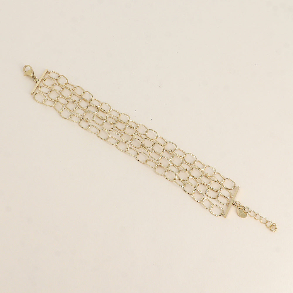 Bracelet - 4 rangs de maillons ovales striés (17+3 cm)