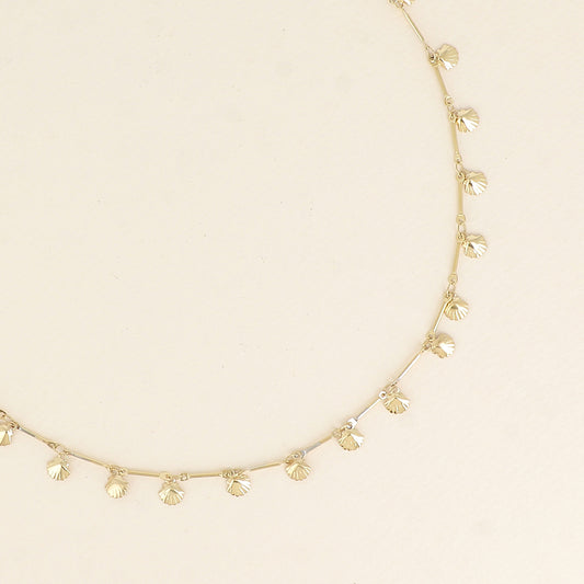 Collier - maille tiges et petits coquillages 40+7 cm