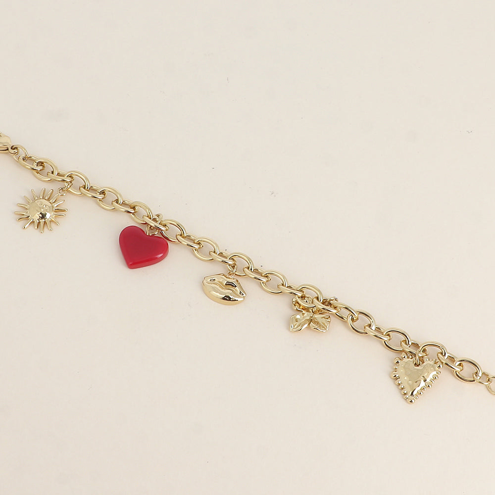 Bracelet - soleil, trèfle, cœur en résine, bouche et cœur texturé (17+3 cm)