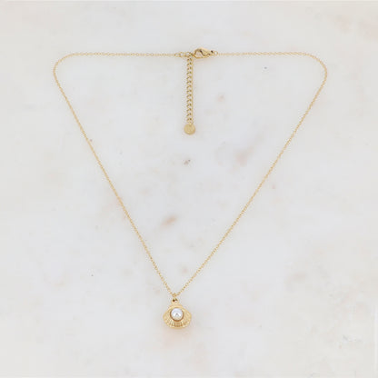 Collier avec coquillage et perle en résine effet nacré (40+5CM)