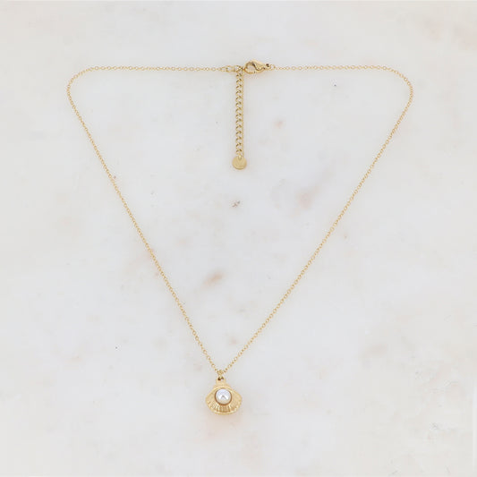 Collier avec coquillage et perle en résine effet nacré (40+5CM)