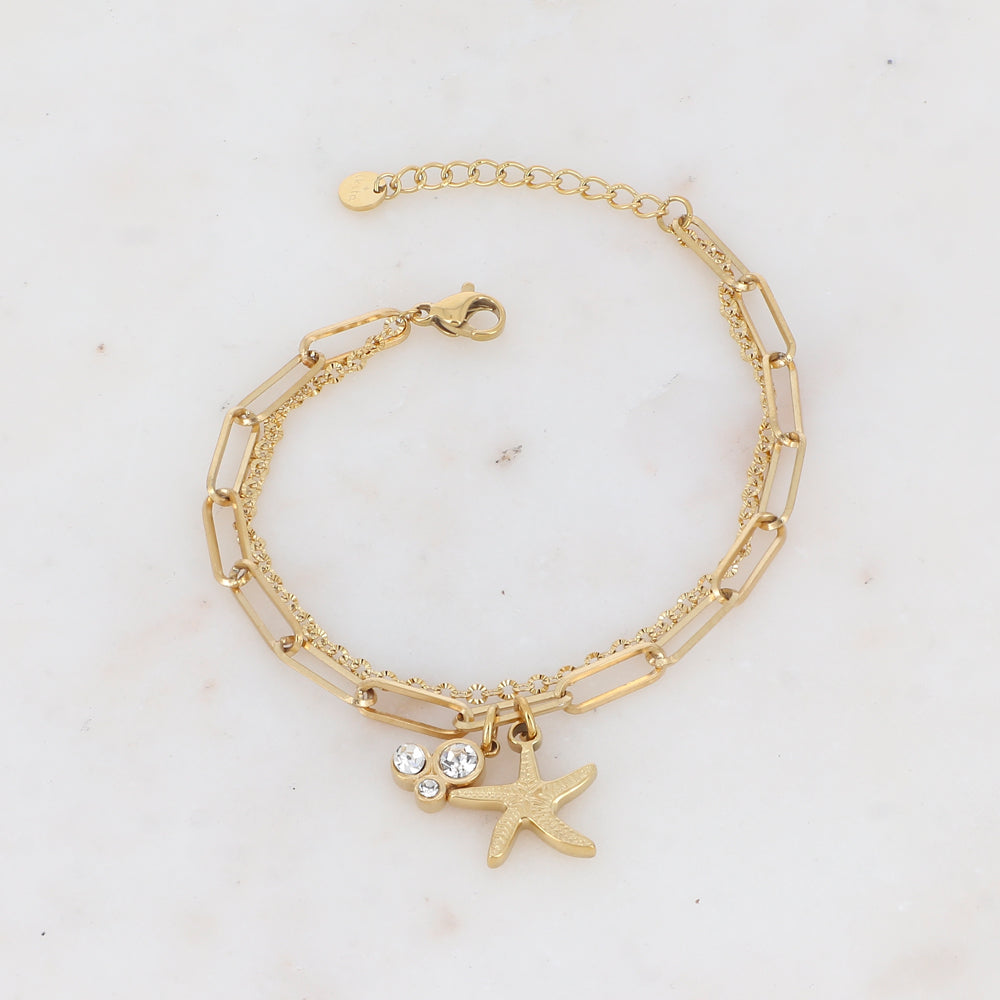 Bracelet 2 rangs avec étoile de mer et oxydes de zirconium