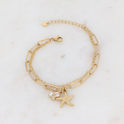 Bracelet 2 rangs avec étoile de mer et oxydes de zirconium