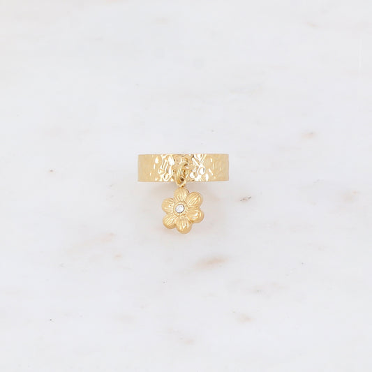 Bague martelée avec pampille fleur strassé