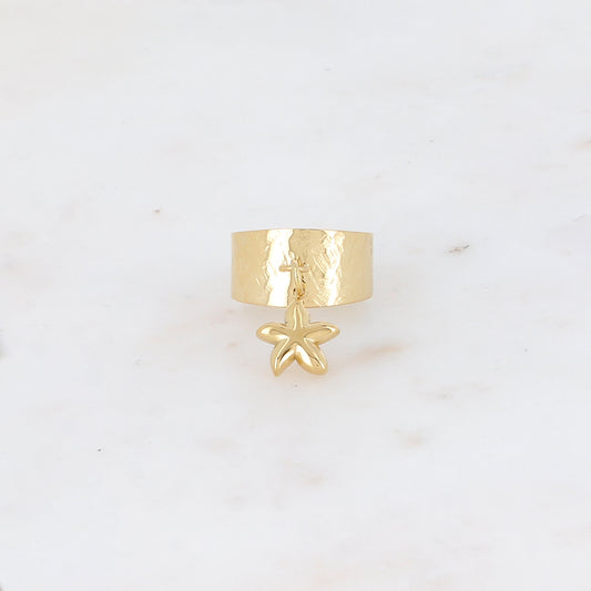 Bague martelée avec pampille étoile de mer lisse