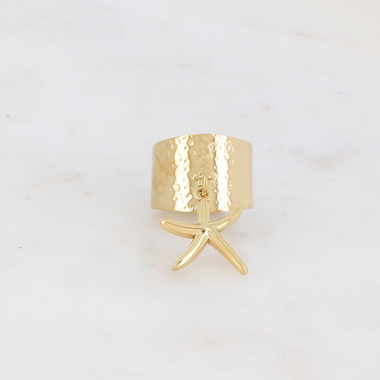 Bague martelée avec pendentif forme étoile de mer lisse