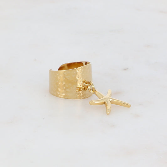 Bague martelée avec pendentif forme étoile de mer lisse