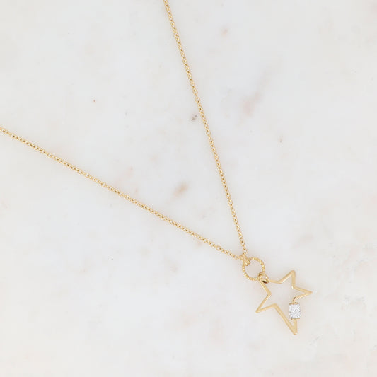 Collier avec étoile ajourée et strassée (50+5CM)