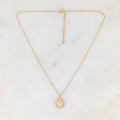 Collier avec pampille ronde et nacre forme cœur (45+5CM)