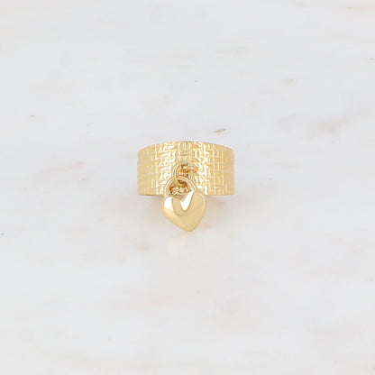 Bague motif graphique avec pampille cœur style cadenas