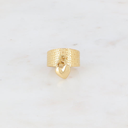 Bague motif graphique avec pampille cœur style cadenas
