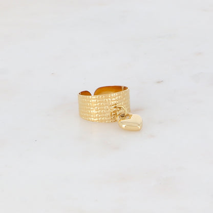 Bague motif graphique avec pampille cœur style cadenas