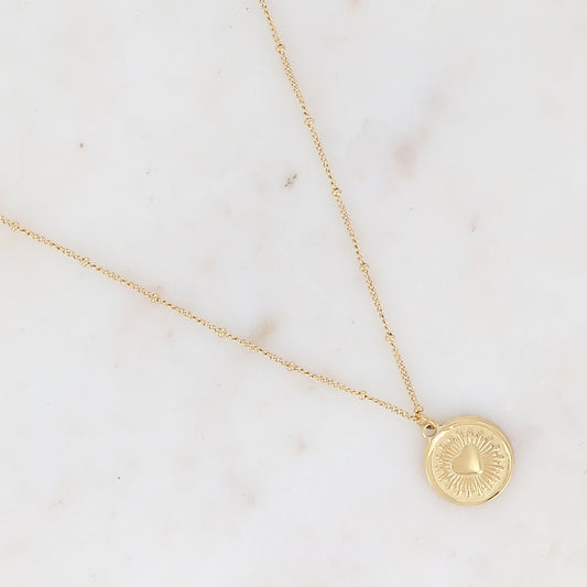 Collier avec pampille ronde motif cœur (45+5CM)