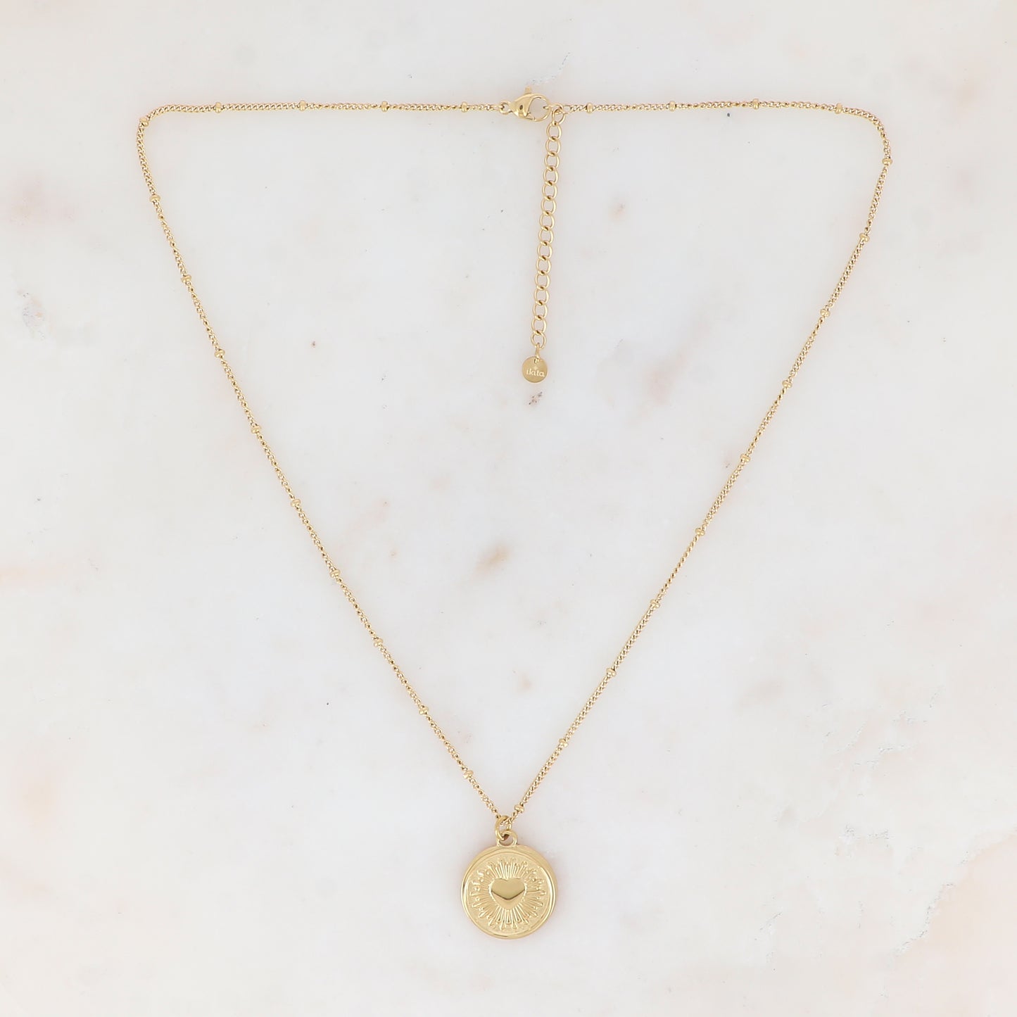 Collier avec pampille ronde motif cœur (45+5CM)