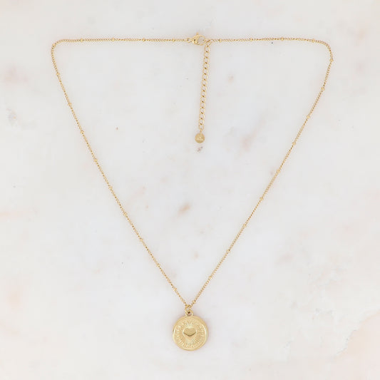 Collier avec pampille ronde motif cœur (45+5CM)