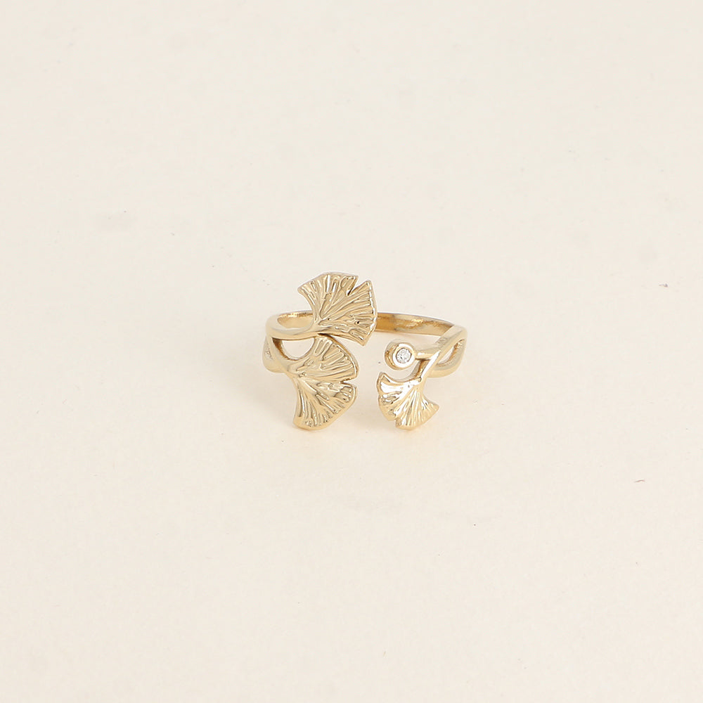 Bague ouverte - ginkos et oxydes de zirconium