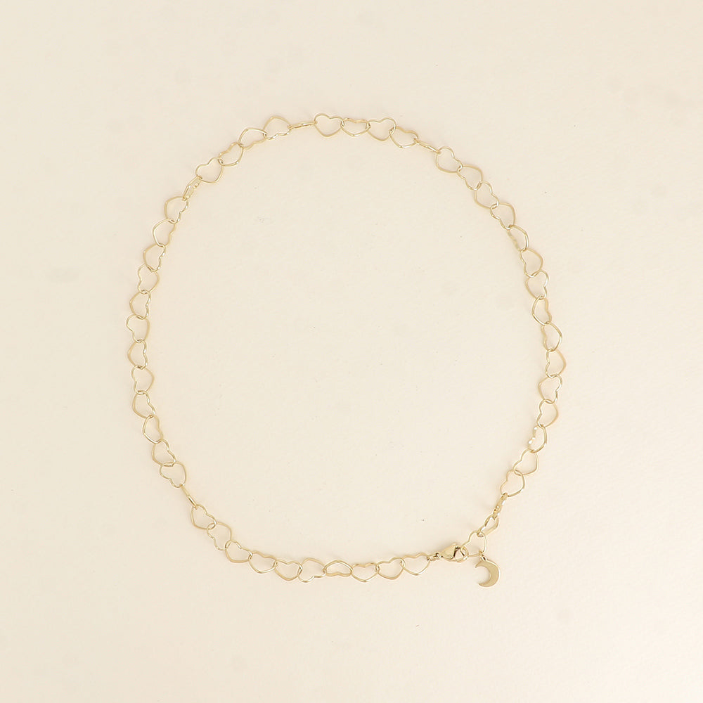 Collier - maillons cœurs et pendentif lune 47,5 cm - Epaisseur de la maille: 8mm