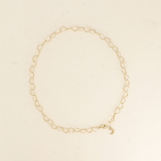 Collier - maillons cœurs et pendentif lune 47,5 cm - Epaisseur de la maille: 8mm