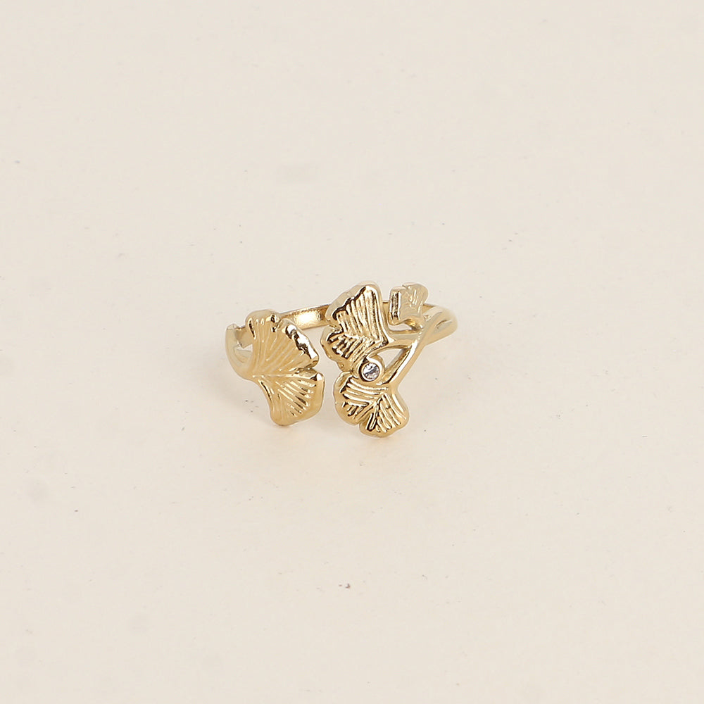 Bague ouverte - ginkos et oxydes de zirconium