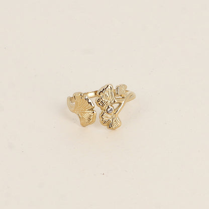 Bague ouverte - ginkos et oxydes de zirconium