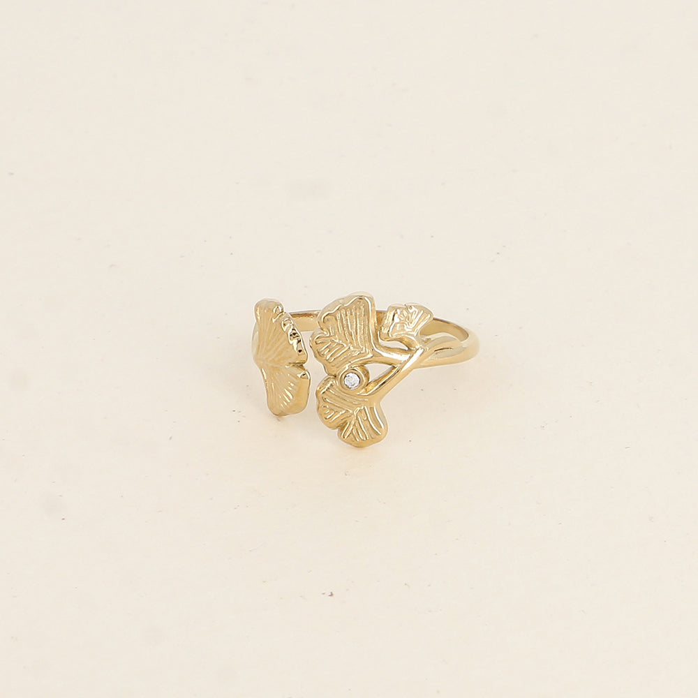 Bague ouverte - ginkos et oxydes de zirconium