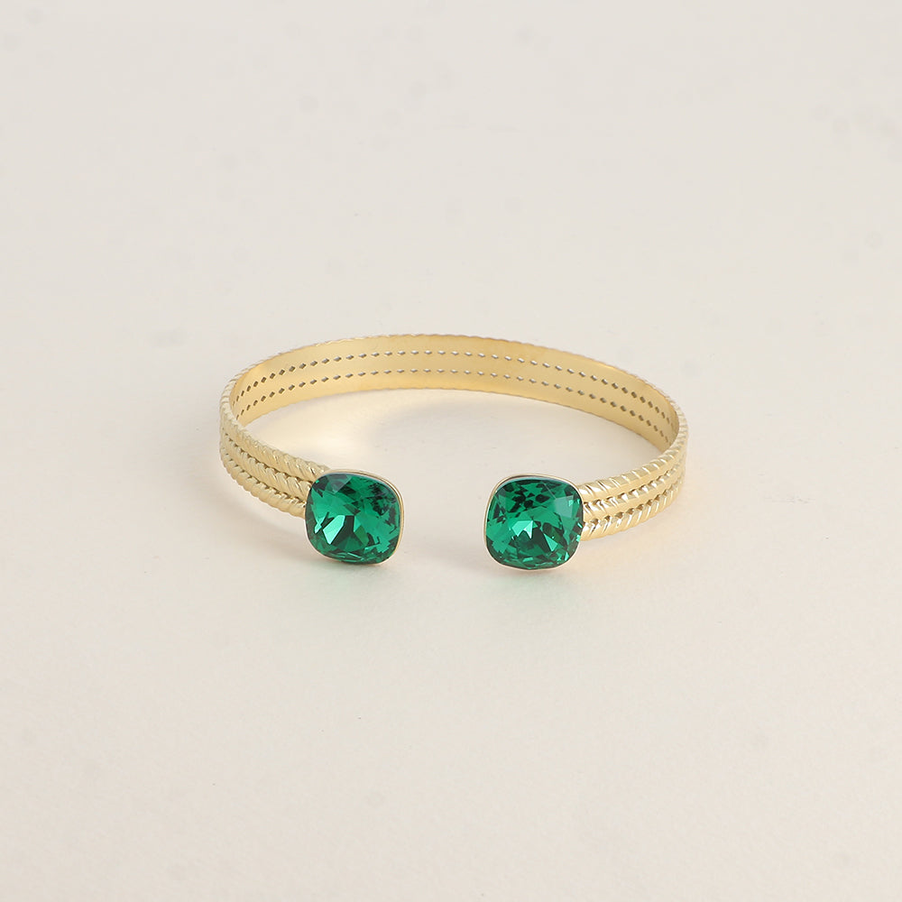 Jonc orné de cristaux de Swarovski® - Majestic green - Dimensions du jonc : 6 x 5 cm - Hauteur du jonc: 8 mm - Dimensions des cristaux : 12 x 12 mm
