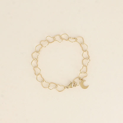 Bracelet - maillons cœurs et pendentif lune - 19cm