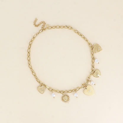 Collier - maillons ovales, breloques cœurs, perles de résine blanche 39+7 cm