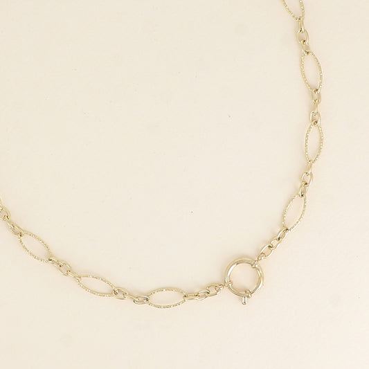 Collier - fermoir bouée, maillons alternés ovales dentelés, 3 petits maillons ovales 46+5 cm - Epaisseur de la maille : 8 mm