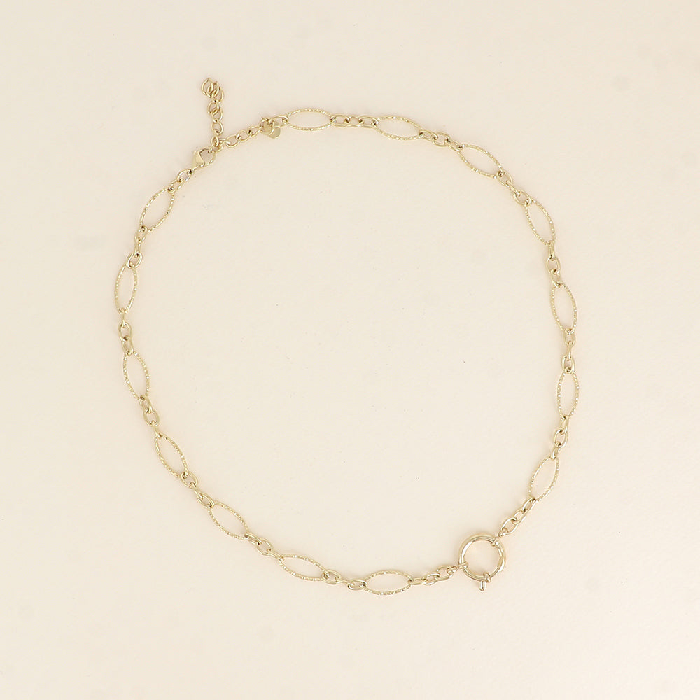 Collier - fermoir bouée, maillons alternés ovales dentelés, 3 petits maillons ovales 46+5 cm - Epaisseur de la maille : 8 mm