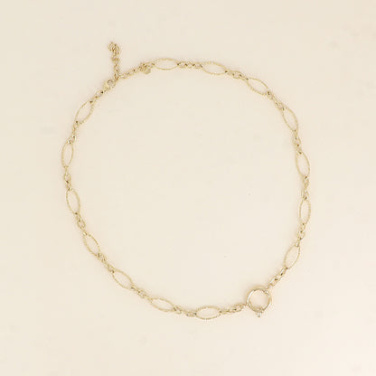 Collier - fermoir bouée, maillons alternés ovales dentelés, 3 petits maillons ovales 46+5 cm - Epaisseur de la maille : 8 mm