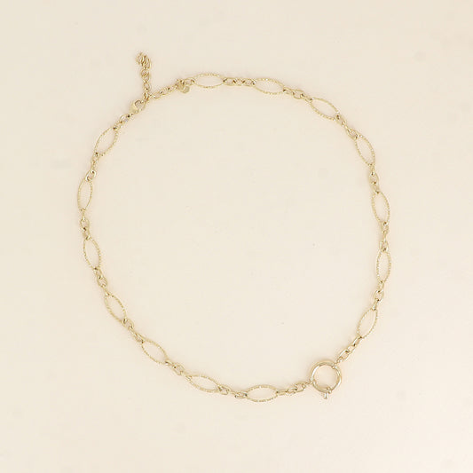 Collier - fermoir bouée, maillons alternés ovales dentelés, 3 petits maillons ovales 46+5 cm - Epaisseur de la maille : 8 mm