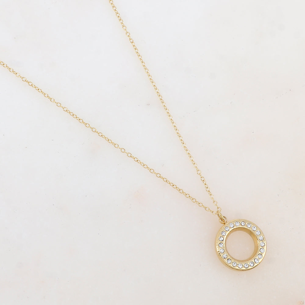 Collier avec pendentif anneau et strass 40+5 cm