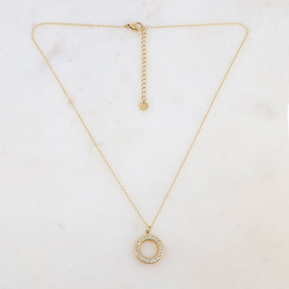 Collier avec pendentif anneau et strass 40+5 cm