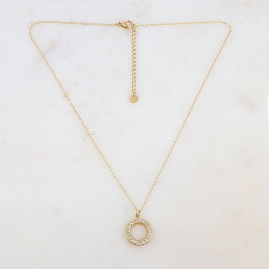 Collier avec pendentif anneau et strass 40+5 cm