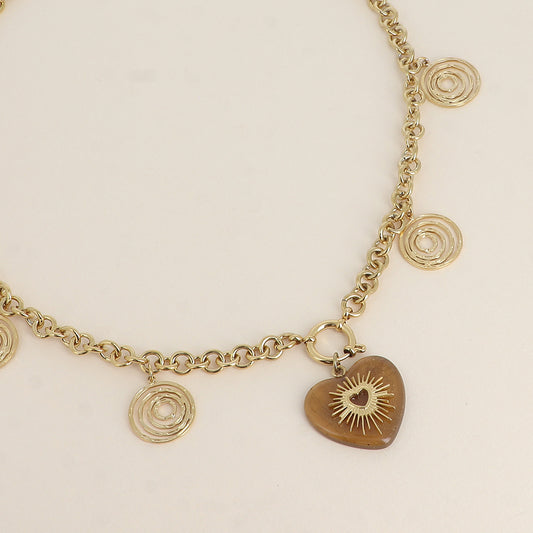 Collier - breloques tourbillons, fermoir bouée avec cœur en résine 48+7 cm