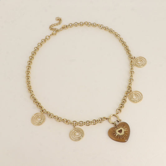 Collier - breloques tourbillons, fermoir bouée avec cœur en résine 48+7 cm