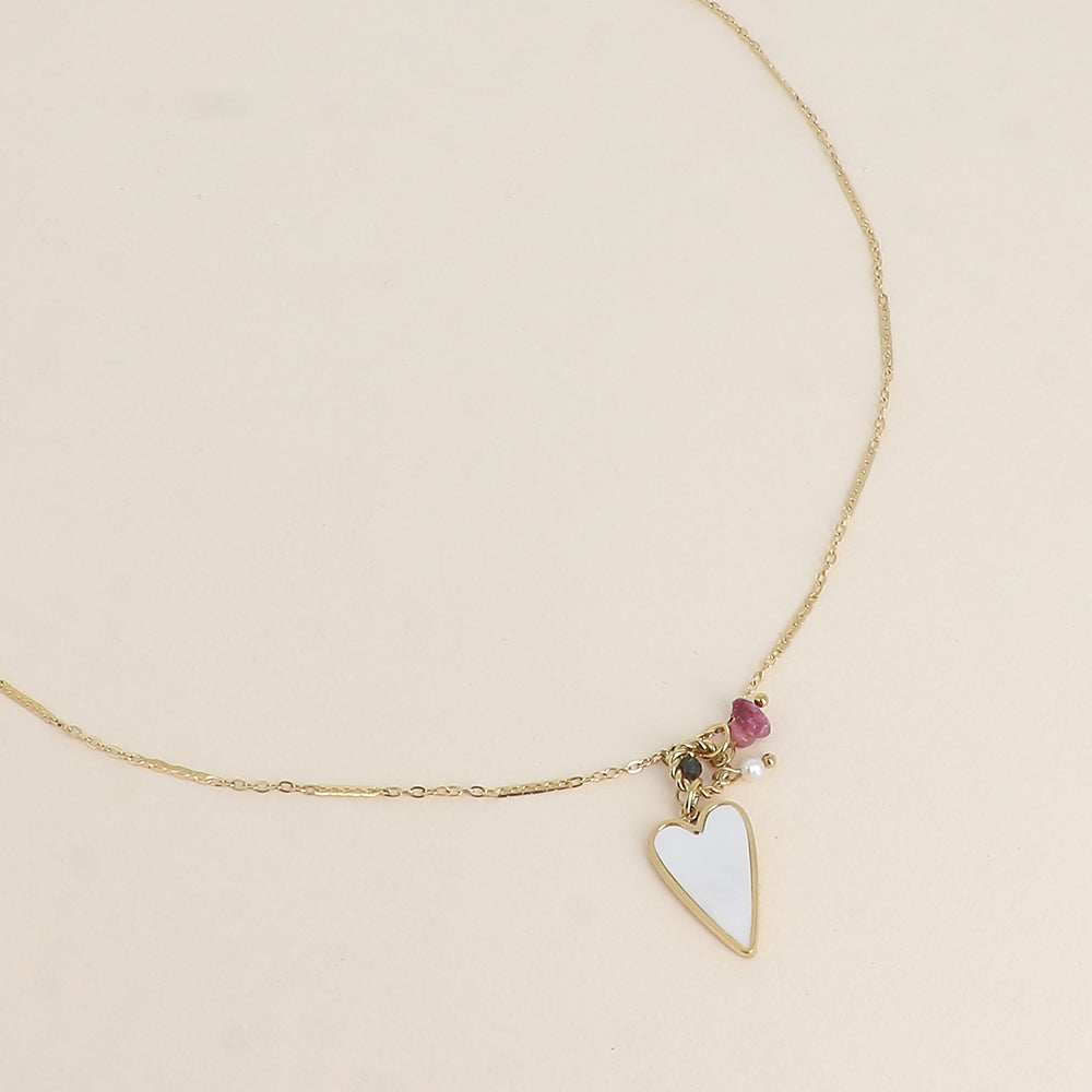 Collier - cœur nacré, pierres naturelles 45+7 cm