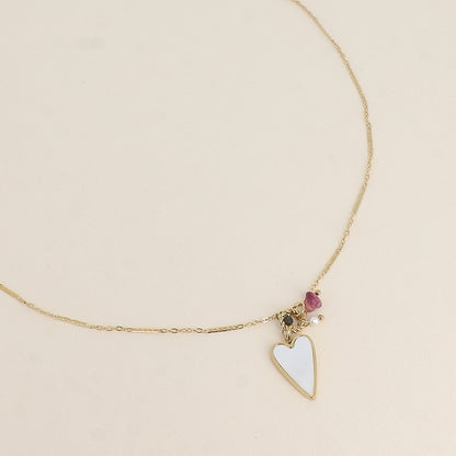 Collier - cœur nacré, pierres naturelles 45+7 cm