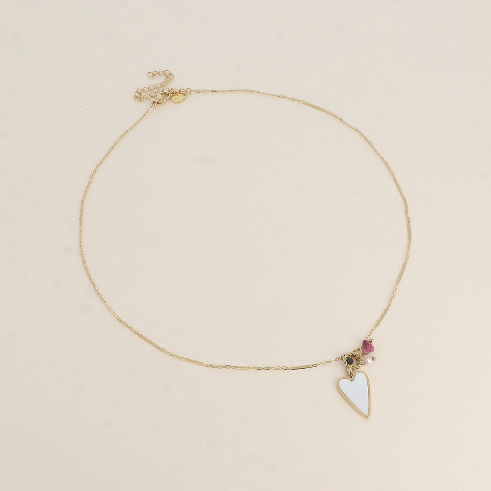 Collier - cœur nacré, pierres naturelles 45+7 cm