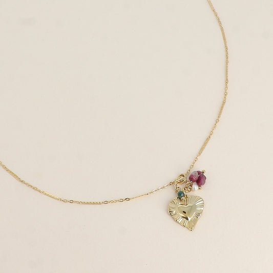 Collier - cœur texturé, pierres naturelles 45+5 cm