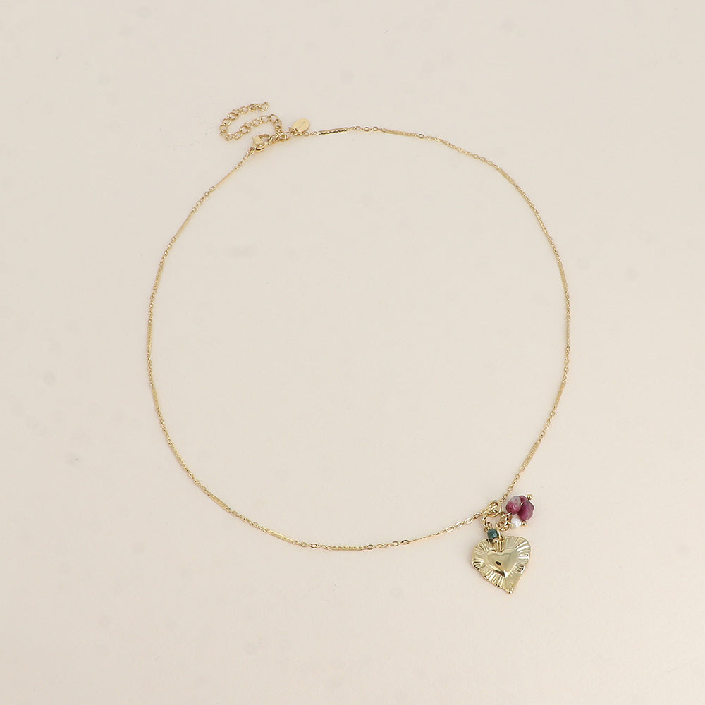 Collier - cœur texturé, pierres naturelles 45+5 cm