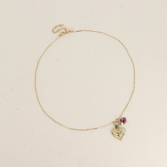 Collier - cœur texturé, pierres naturelles 45+5 cm