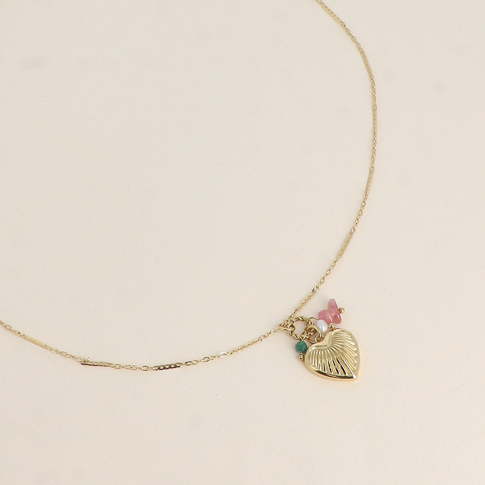 Collier - cœur strié, pierres naturelles 45+7 cm