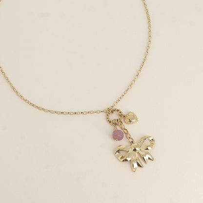 Collier - nœud papillon, cœur et pierre naturelle 45+5 cm