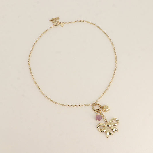 Collier - nœud papillon, cœur et pierre naturelle 45+5 cm