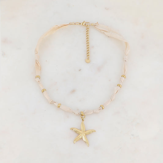 Collier ruban Liberty avec étoile de mer texturée (39+5CM)